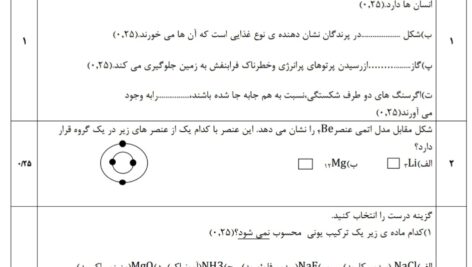 آزمون نوبت اول علوم نهم ( word و pdf با پاسخنامه )