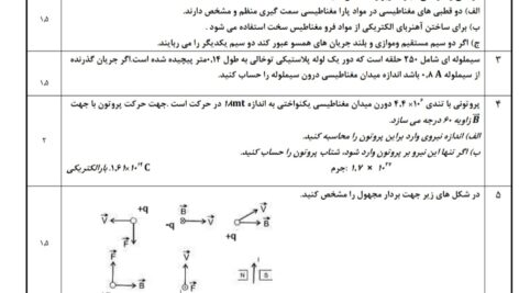 آزمون فصل 3 فیزیک یازدهم رشته تجربی ( word و pdf با پاسخنامه )