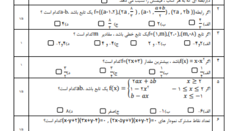 آزمون تستی فصل های پنجم و ششم ریاضی دهم ( word و pdf با پاسخنامه )